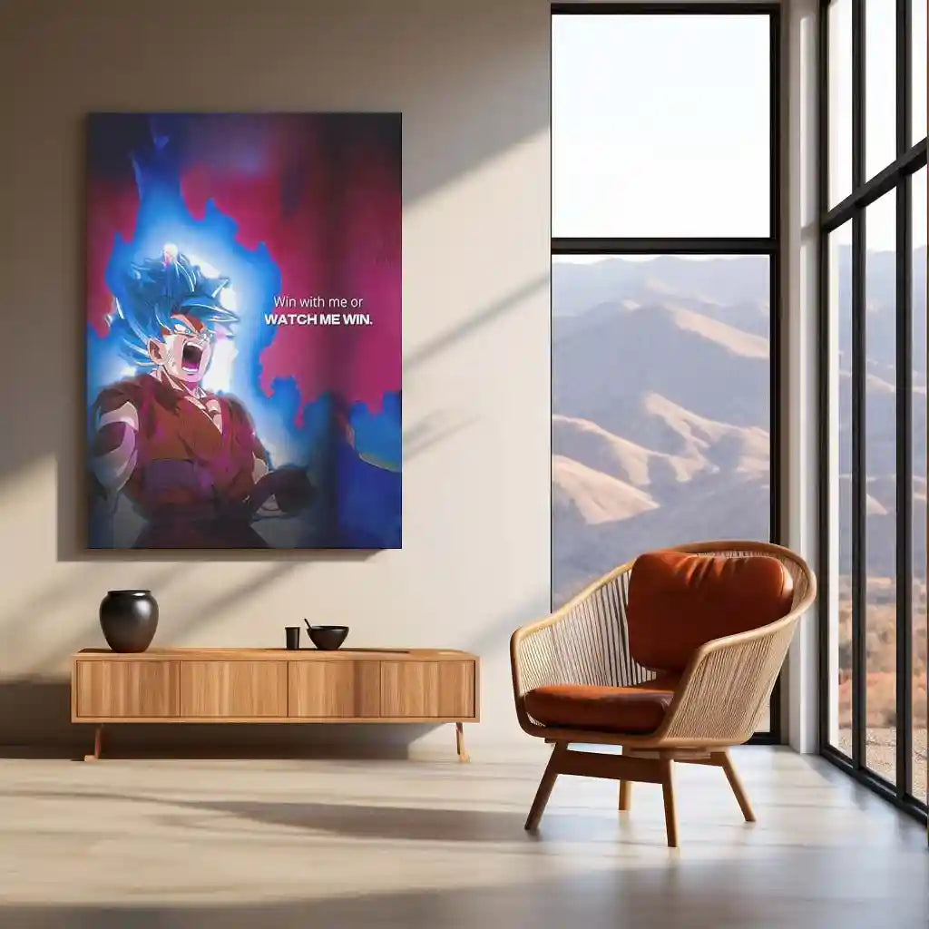 Quote Metal Poster | Son Goku – “Win With Me or Watch Me Win” Quote Metal Frame Wall Art - TURTLEWINGS
