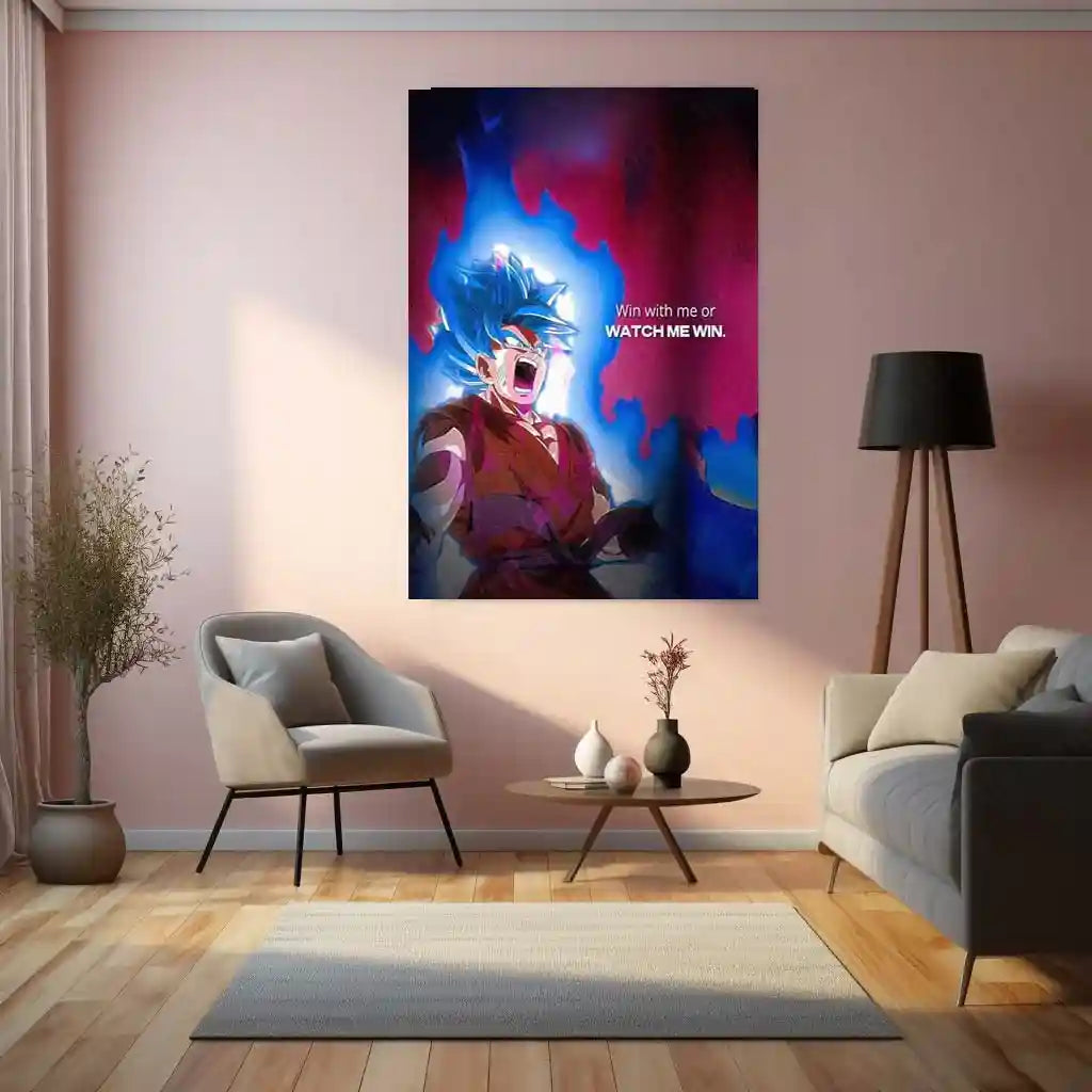Quote Metal Poster | Son Goku – “Win With Me or Watch Me Win” Quote Metal Frame Wall Art - TURTLEWINGS