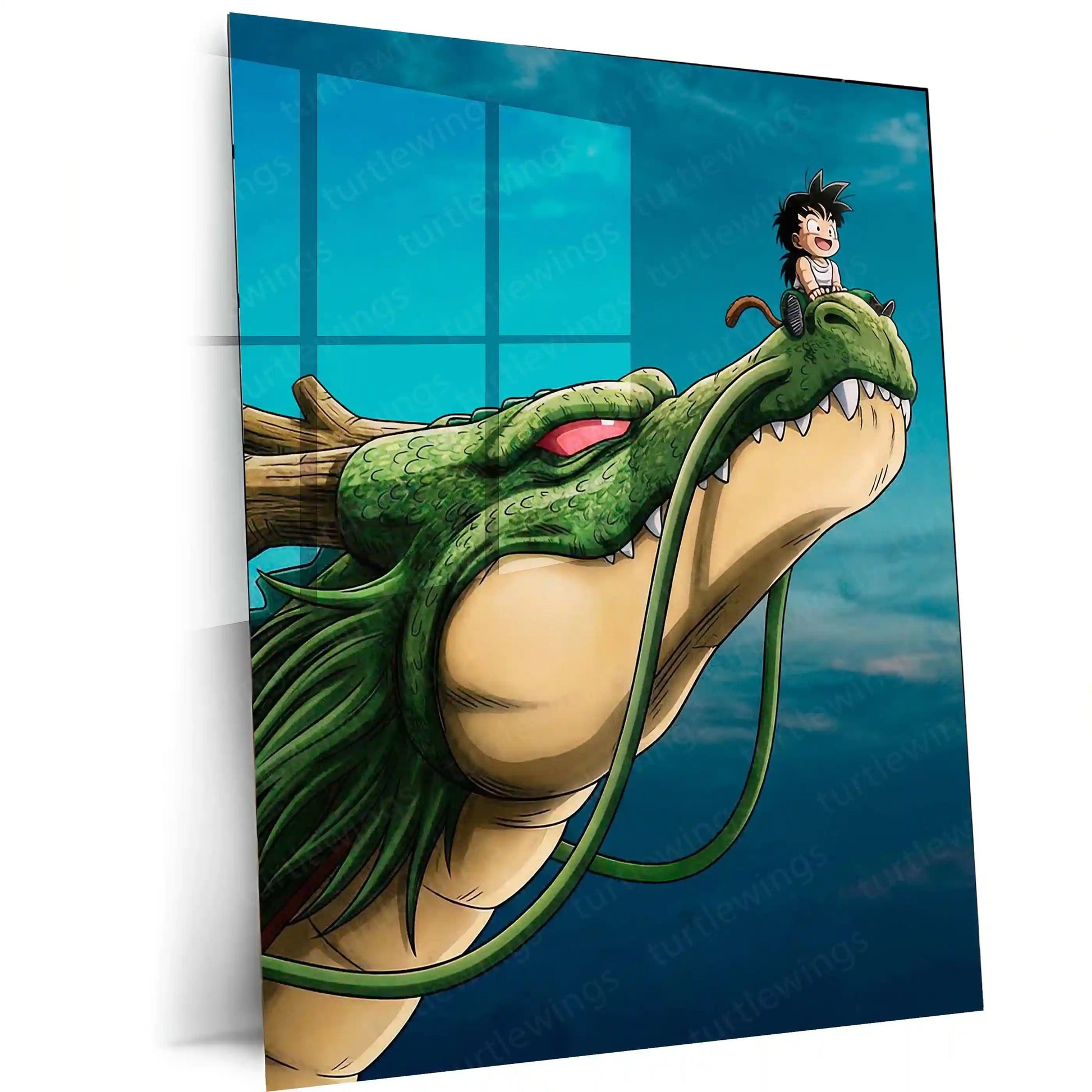 Anime Metal Poster | Shenron Dragon Metal Poster | Kid Goku Anime Wall Art | Dragon Ball Z Shenron Frame | Anime Room Decor - TURTLEWINGS