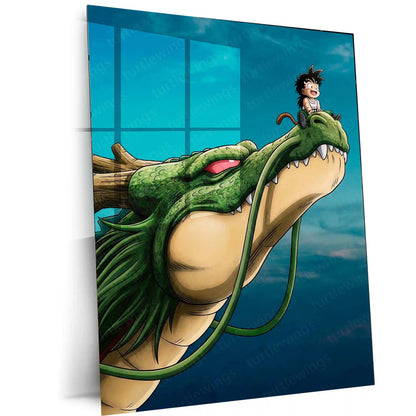Anime Metal Poster | Shenron Dragon Metal Poster | Kid Goku Anime Wall Art | Dragon Ball Z Shenron Frame | Anime Room Decor - TURTLEWINGS