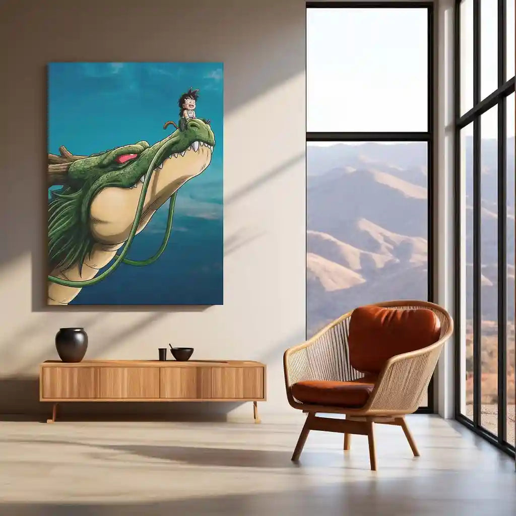 Anime Metal Poster | Shenron Dragon Metal Poster | Kid Goku Anime Wall Art | Dragon Ball Z Shenron Frame | Anime Room Decor - TURTLEWINGS