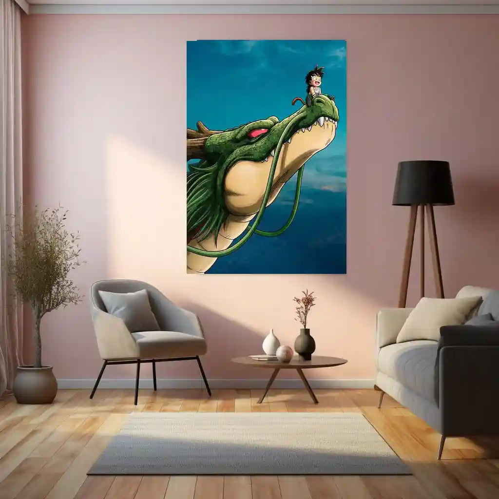 Anime Metal Poster | Shenron Dragon Metal Poster | Kid Goku Anime Wall Art | Dragon Ball Z Shenron Frame | Anime Room Decor - TURTLEWINGS