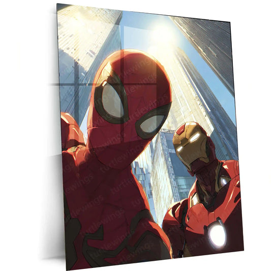 Anime Metal Poster | Spider-Man & Iron Man – Marvel Superhero Metal Poster | Avengers Wall Frame | Marvel Collector Art - TURTLEWINGS