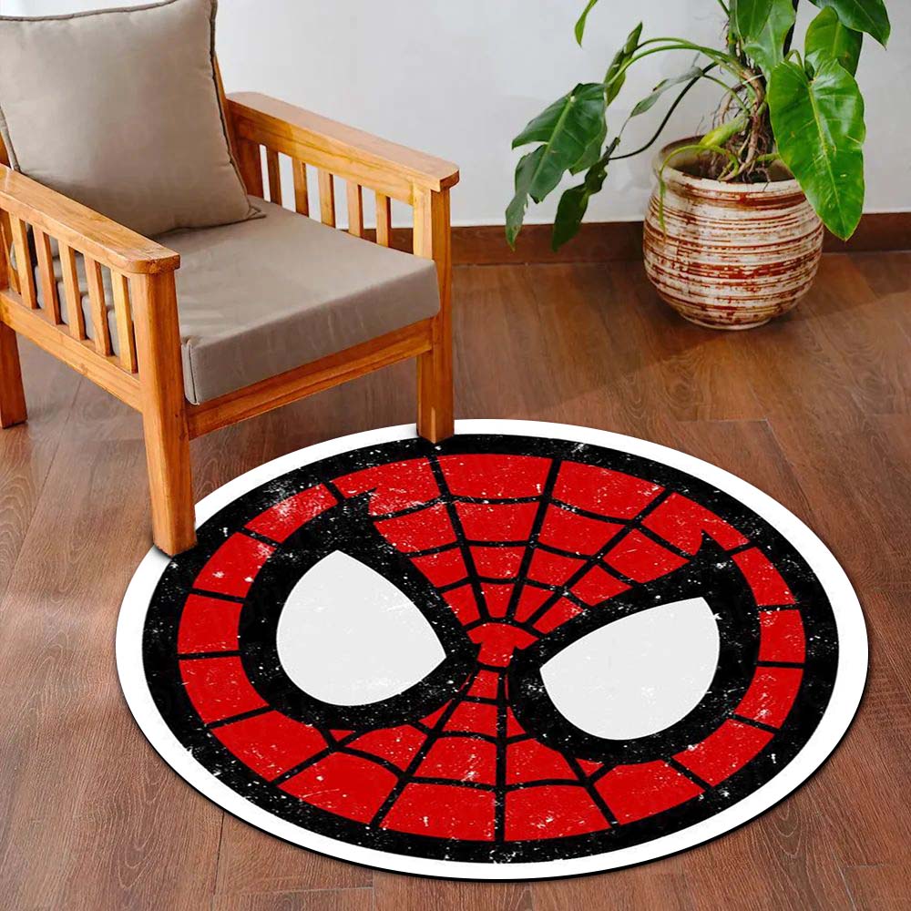 Spider-Man Face Round Flat Rug | Marvel Superhero Inspired Floor Mat | Anti-Slip 3 mm Absorbent Circle Flat Rug for Bedroom, Gaming Room & Kids Room