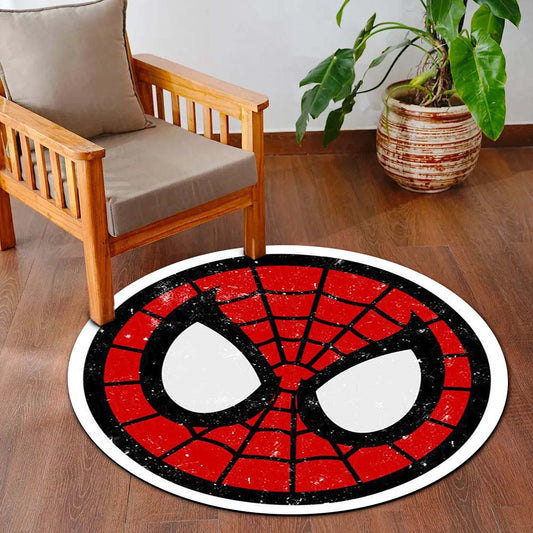 Spider-Man Face Round Flat Rug | Marvel Superhero Inspired Floor Mat | Anti-Slip 3 mm Absorbent Circle Flat Rug for Bedroom, Gaming Room & Kids Room