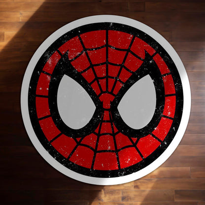 Spider-Man Face Round Flat Rug | Marvel Superhero Inspired Floor Mat | Anti-Slip 3 mm Absorbent Circle Flat Rug for Bedroom, Gaming Room & Kids Room