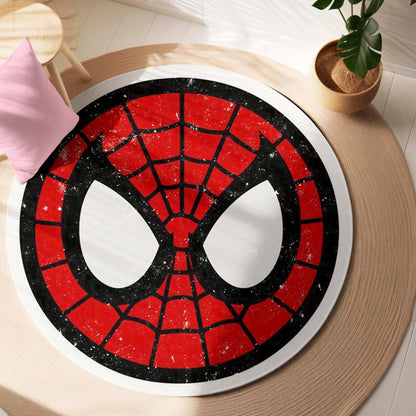Spider-Man Face Round Flat Rug | Marvel Superhero Inspired Floor Mat | Anti-Slip 3 mm Absorbent Circle Flat Rug for Bedroom, Gaming Room & Kids Room