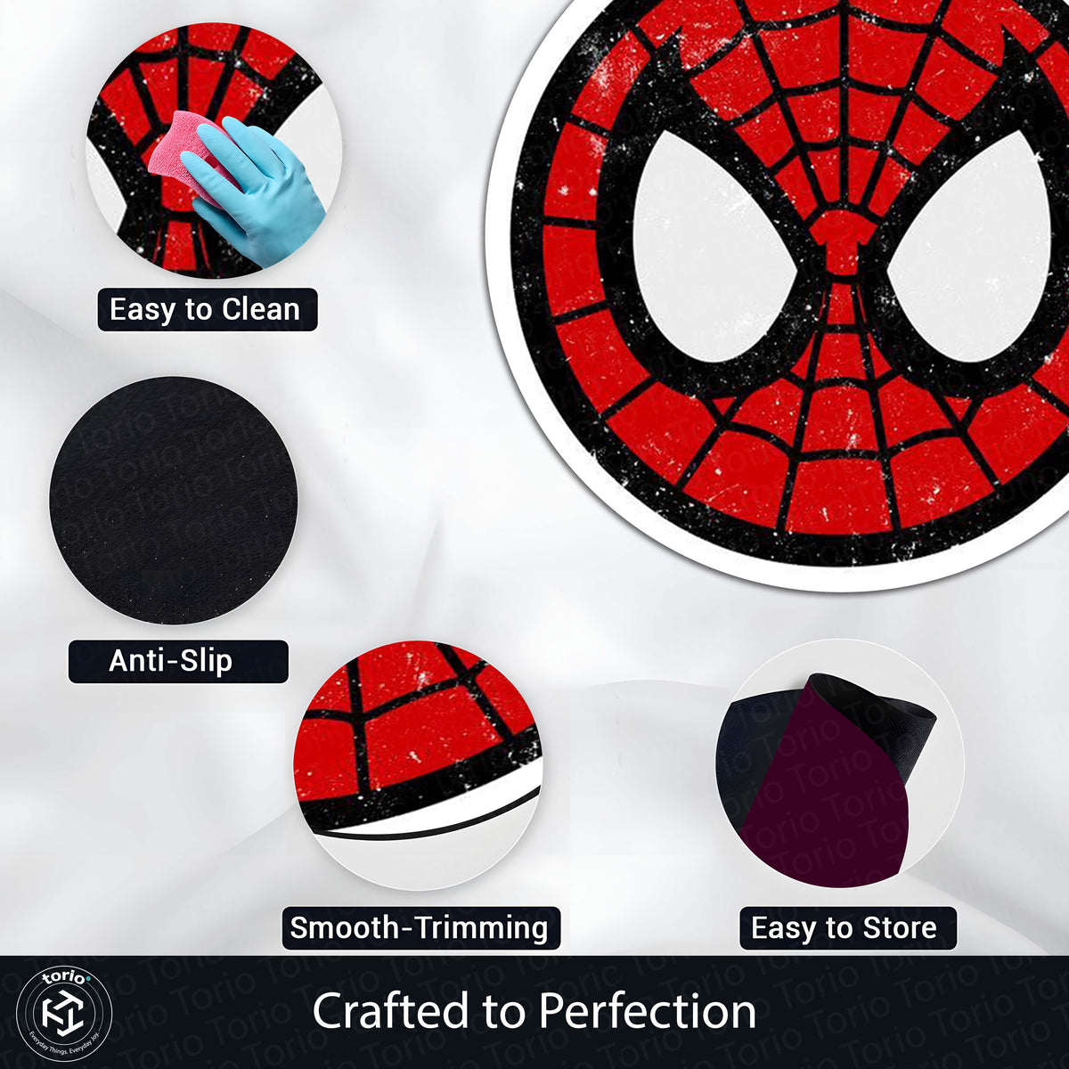 Spider-Man Face Round Flat Rug | Marvel Superhero Inspired Floor Mat | Anti-Slip 3 mm Absorbent Circle Flat Rug for Bedroom, Gaming Room & Kids Room
