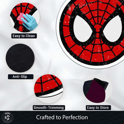 Spider-Man Face Round Flat Rug | Marvel Superhero Inspired Floor Mat | Anti-Slip 3 mm Absorbent Circle Flat Rug for Bedroom, Gaming Room & Kids Room