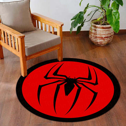 Spider-Man Logo Round Flat Rug | Marvel Superhero Symbol Floor Mat | Anti-Slip 3 mm Absorbent Circle Flat Rug for Bedroom, Gaming Room & Kids Room