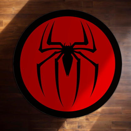 Spider-Man Logo Round Flat Rug | Marvel Superhero Symbol Floor Mat | Anti-Slip 3 mm Absorbent Circle Flat Rug for Bedroom, Gaming Room & Kids Room