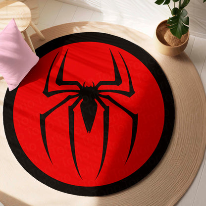 Spider-Man Logo Round Flat Rug | Marvel Superhero Symbol Floor Mat | Anti-Slip 3 mm Absorbent Circle Flat Rug for Bedroom, Gaming Room & Kids Room