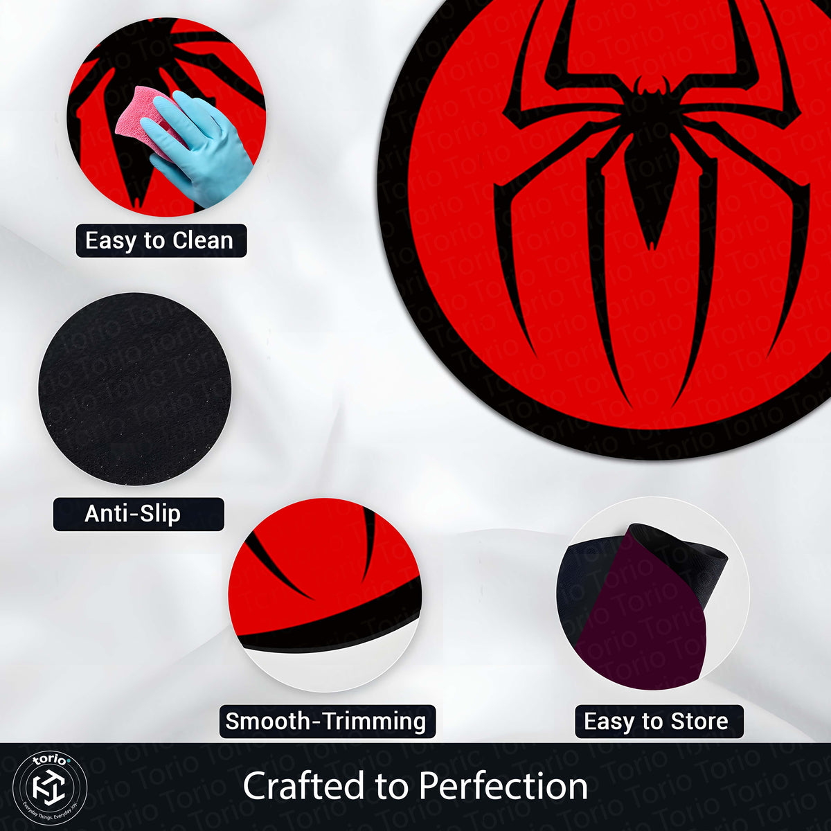 Spider-Man Logo Round Flat Rug | Marvel Superhero Symbol Floor Mat | Anti-Slip 3 mm Absorbent Circle Flat Rug for Bedroom, Gaming Room & Kids Room