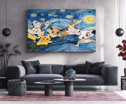 Pokemon Starry Night Artwork | Anime × Classic Art Fusion Metal Poster - TURTLEWINGS