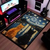 Starry Night Cats Area Flat Rug | Van Gogh Inspired Cat Floor Mat | Aesthetic Art Flat Rug for Bedroom, Living Room & Home Decor