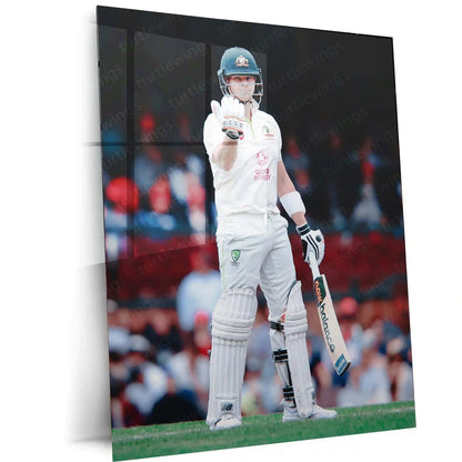 Cricket Metal Poster | Steve Smith Metal Poster | Great Batsman Wall Art | Australian Cricket Legend Frame - TURTLEWINGS