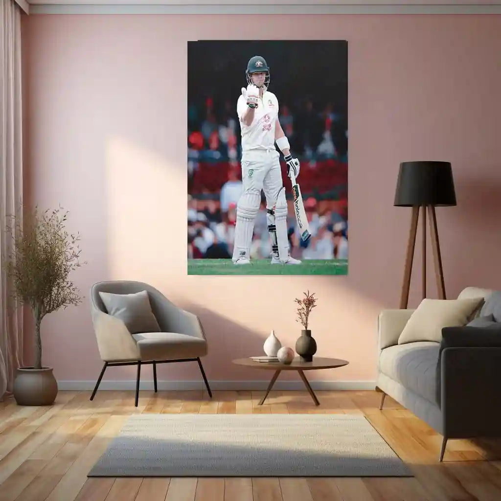 Cricket Metal Poster | Steve Smith Metal Poster | Great Batsman Wall Art | Australian Cricket Legend Frame - TURTLEWINGS