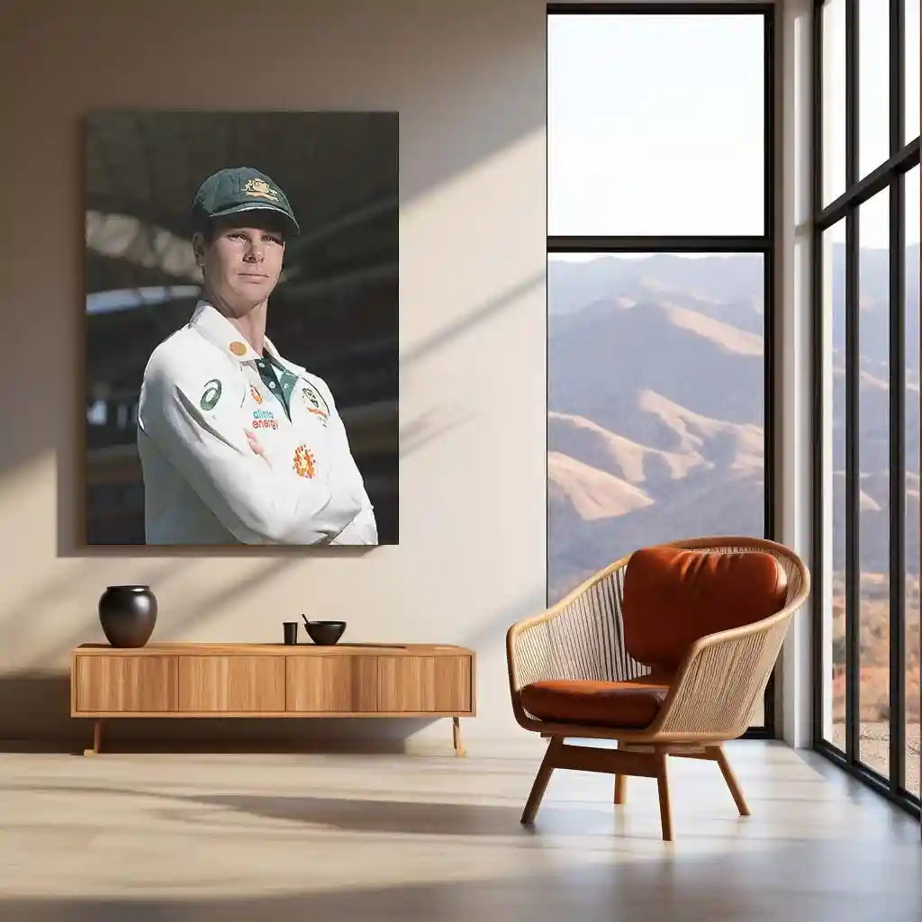 Cricket Metal Poster | Steve Smith Metal Poster | Great Batsman Wall Art | Australian Cricket Legend Frame 01 - TURTLEWINGS