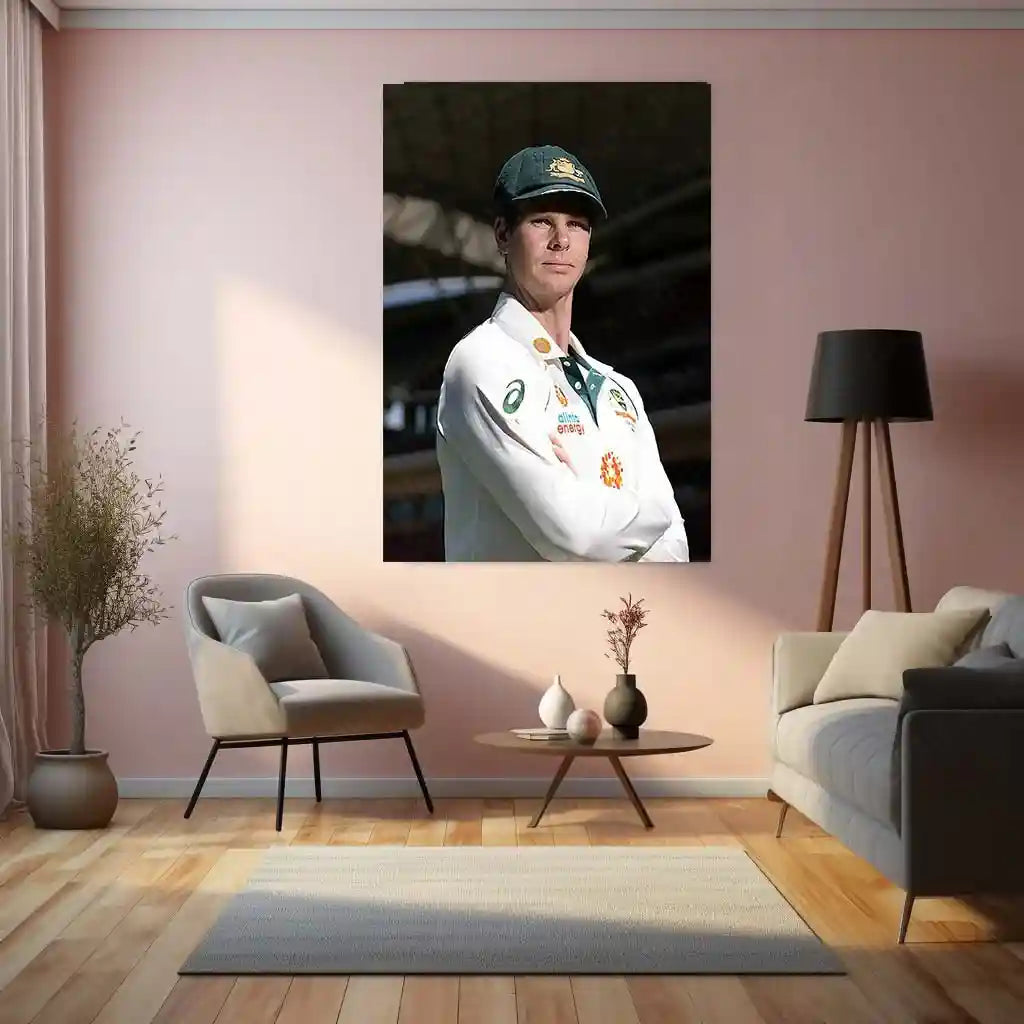 Cricket Metal Poster | Steve Smith Metal Poster | Great Batsman Wall Art | Australian Cricket Legend Frame 01 - TURTLEWINGS