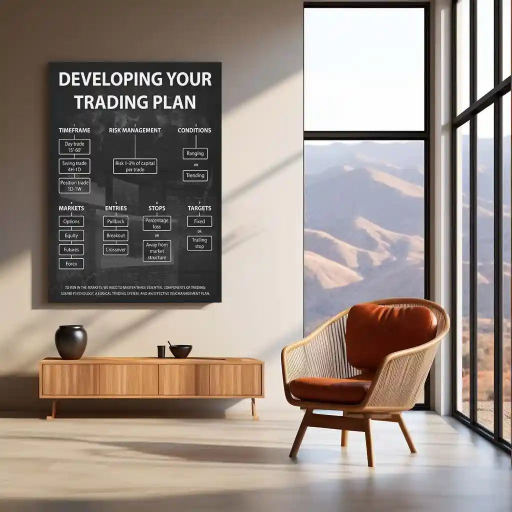 Stock Market Metal Poster | Developing Your Trading Plan | Trader Strategy Wall Art Stock Market Discipline Metal Frame - TURTLEWINGS