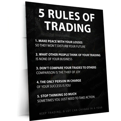 Stock Market Metal Poster | 5 Rules of Trading | Trader Psychology Motivation Wall Art | Stock Market Discipline Metal Frame - TURTLEWINGS