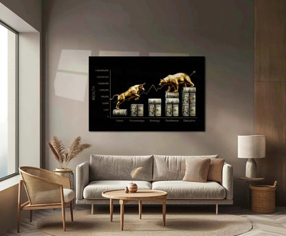 Stock Market Metal Poster | Bull vs Bear Market – Wealth Mindset | Stock Market Motivation Metal Frame - TURTLEWINGS
