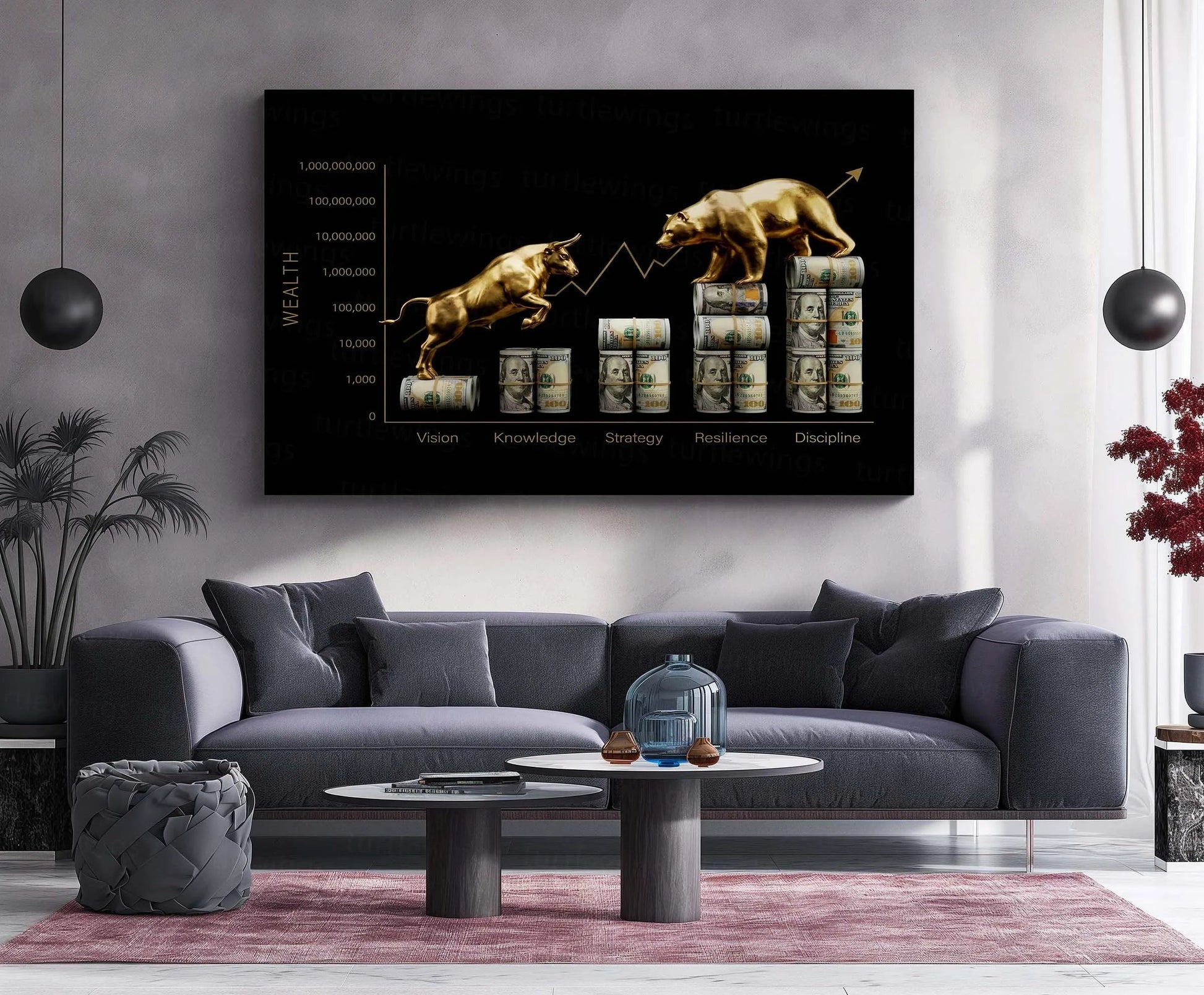 Stock Market Metal Poster | Bull vs Bear Market – Wealth Mindset | Stock Market Motivation Metal Frame - TURTLEWINGS