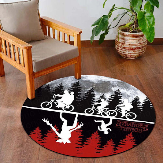 Stranger Things Round Flat Rug | Upside Down Moon Scene Floor Mat | Anti-Slip 3 mm Absorbent Circle Flat Rug for Bedroom, Gaming Room & TV Series Fans