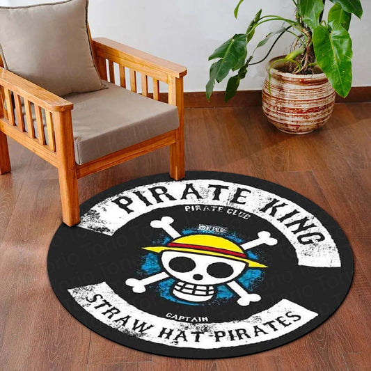 One Piece Straw Hat Pirates Round Flat Rug | Pirate King Skull Floor Mat | Anti-Slip 3 mm Absorbent Circle Flat Rug for Bedroom, Gaming Room & Anime Fans