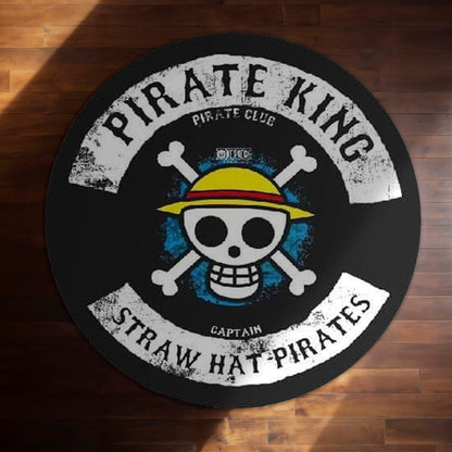 One Piece Straw Hat Pirates Round Flat Rug | Pirate King Skull Floor Mat | Anti-Slip 3 mm Absorbent Circle Flat Rug for Bedroom, Gaming Room & Anime Fans