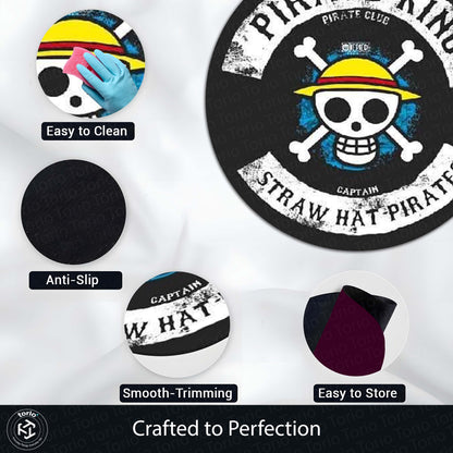 One Piece Straw Hat Pirates Round Flat Rug | Pirate King Skull Floor Mat | Anti-Slip 3 mm Absorbent Circle Flat Rug for Bedroom, Gaming Room & Anime Fans