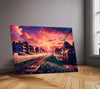 Sunset Train Tracks Metal Poster | Aesthetic Cityscape Wall Art | Metal Poster