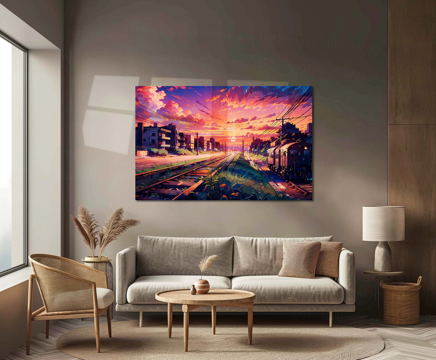 Sunset Train Tracks Metal Poster | Aesthetic Cityscape Wall Art | Metal Poster