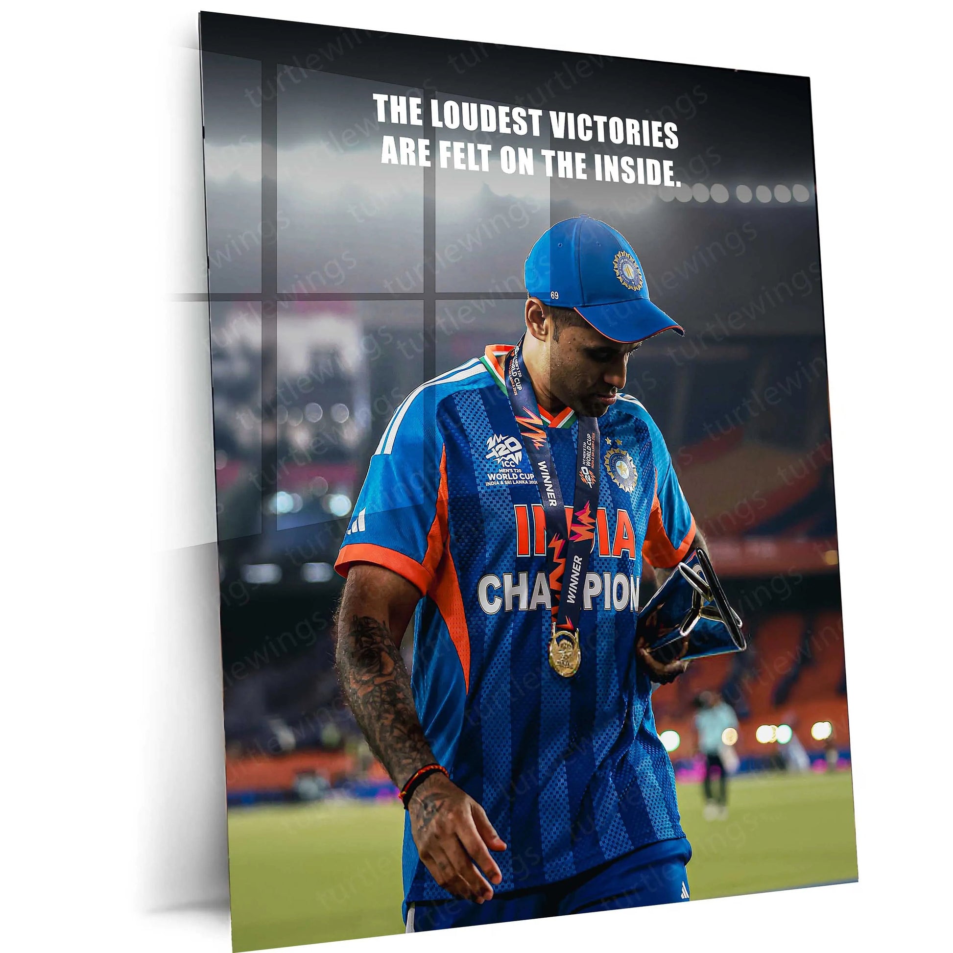 Cricket Metal Frame | Suryakumar Yadav – The Loudest Victories Are Felt On The Inside | ICC Men's T20 World Cup 2026 Metal Poster - TURTLEWINGS