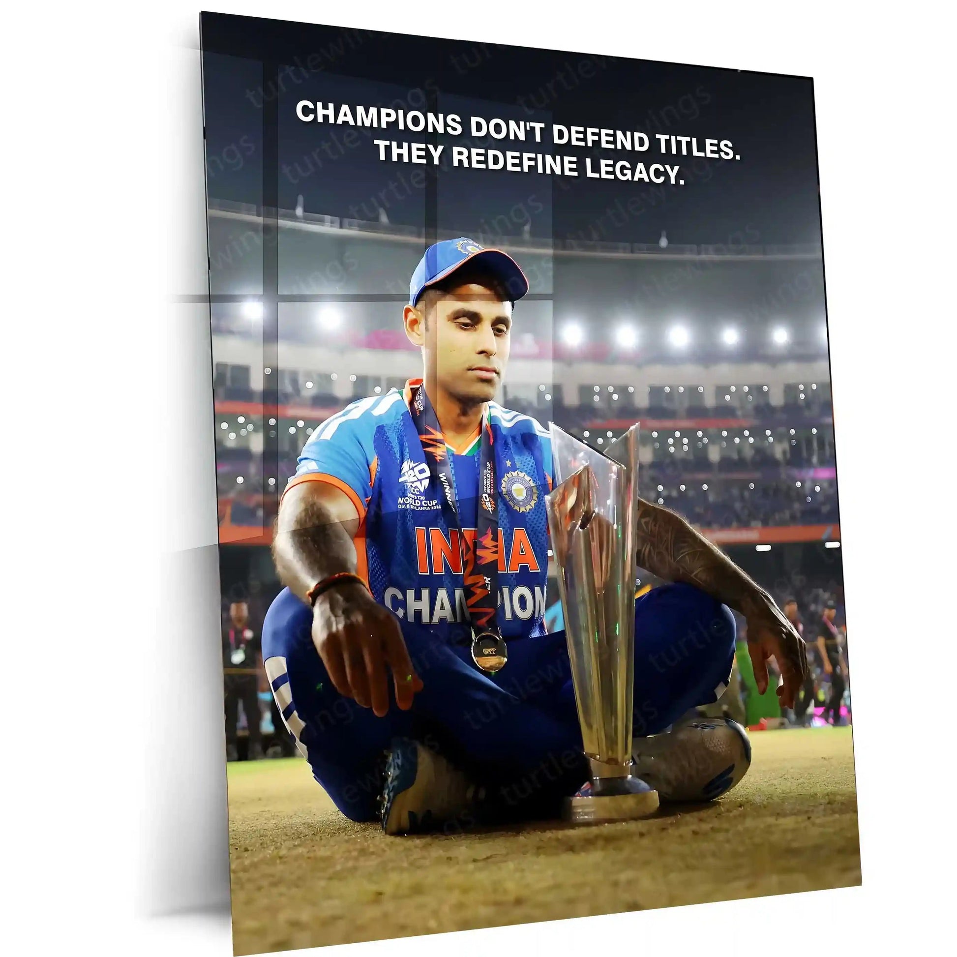 Cricket Metal Frame | Suryakumar Yadav Champions Legacy Metal Poster | ICC Men's T20 World Cup 2026 Cricket Wall Art - TURTLEWINGS