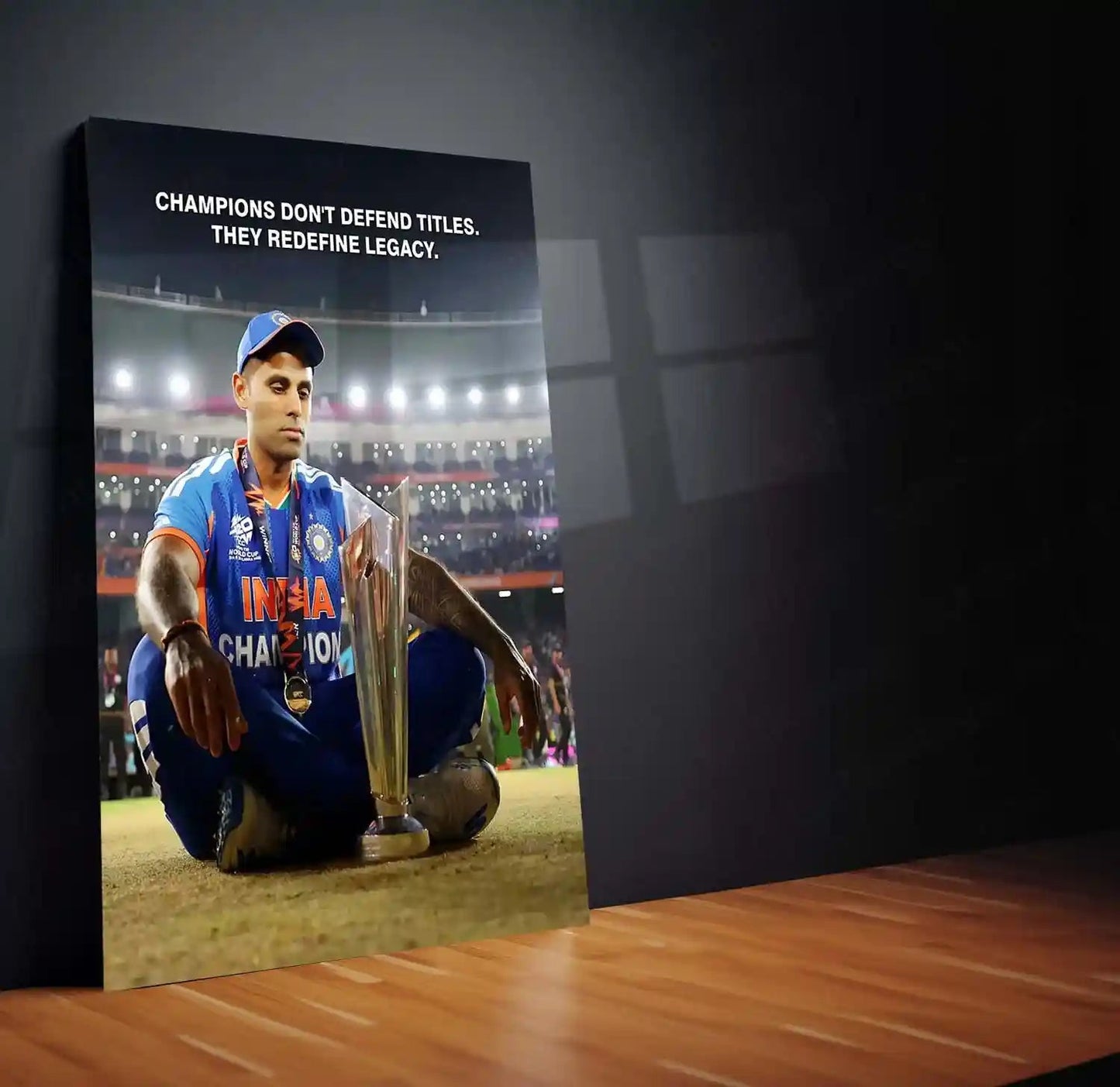 Cricket Metal Frame | Suryakumar Yadav Champions Legacy Metal Poster | ICC Men's T20 World Cup 2026 Cricket Wall Art - TURTLEWINGS