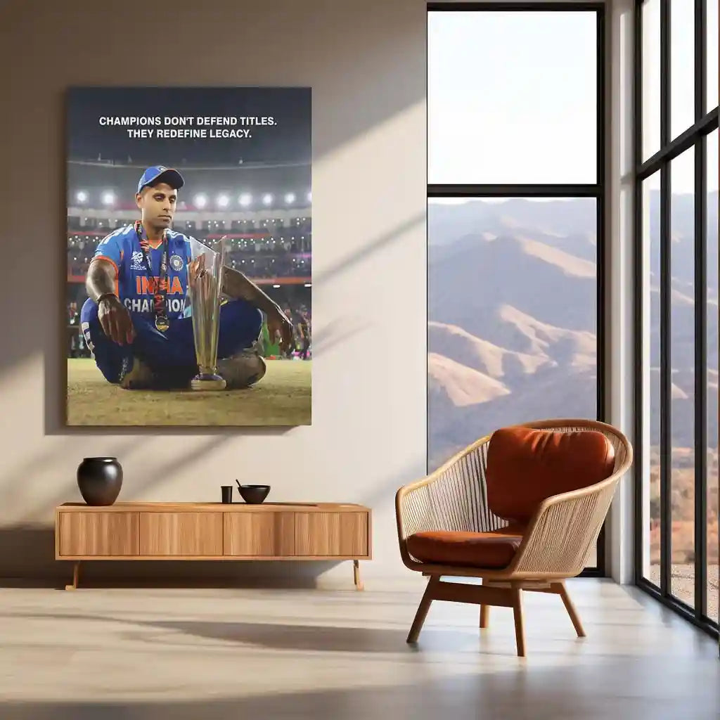 Cricket Metal Frame | Suryakumar Yadav Champions Legacy Metal Poster | ICC Men's T20 World Cup 2026 Cricket Wall Art - TURTLEWINGS