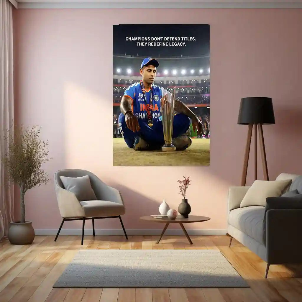 Cricket Metal Frame | Suryakumar Yadav Champions Legacy Metal Poster | ICC Men's T20 World Cup 2026 Cricket Wall Art - TURTLEWINGS