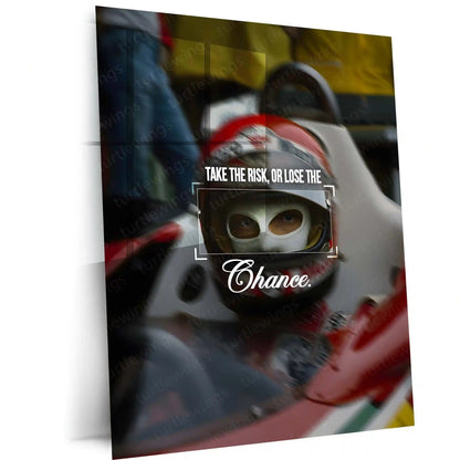 Quote Metal Poster | Niki Lauda – Take the Risk, or Lose the Chance Metal Frame Fearless Racing Mindset Wall Art | Formula 1 Courage Quote Metal Poster - TURTLEWINGS 
