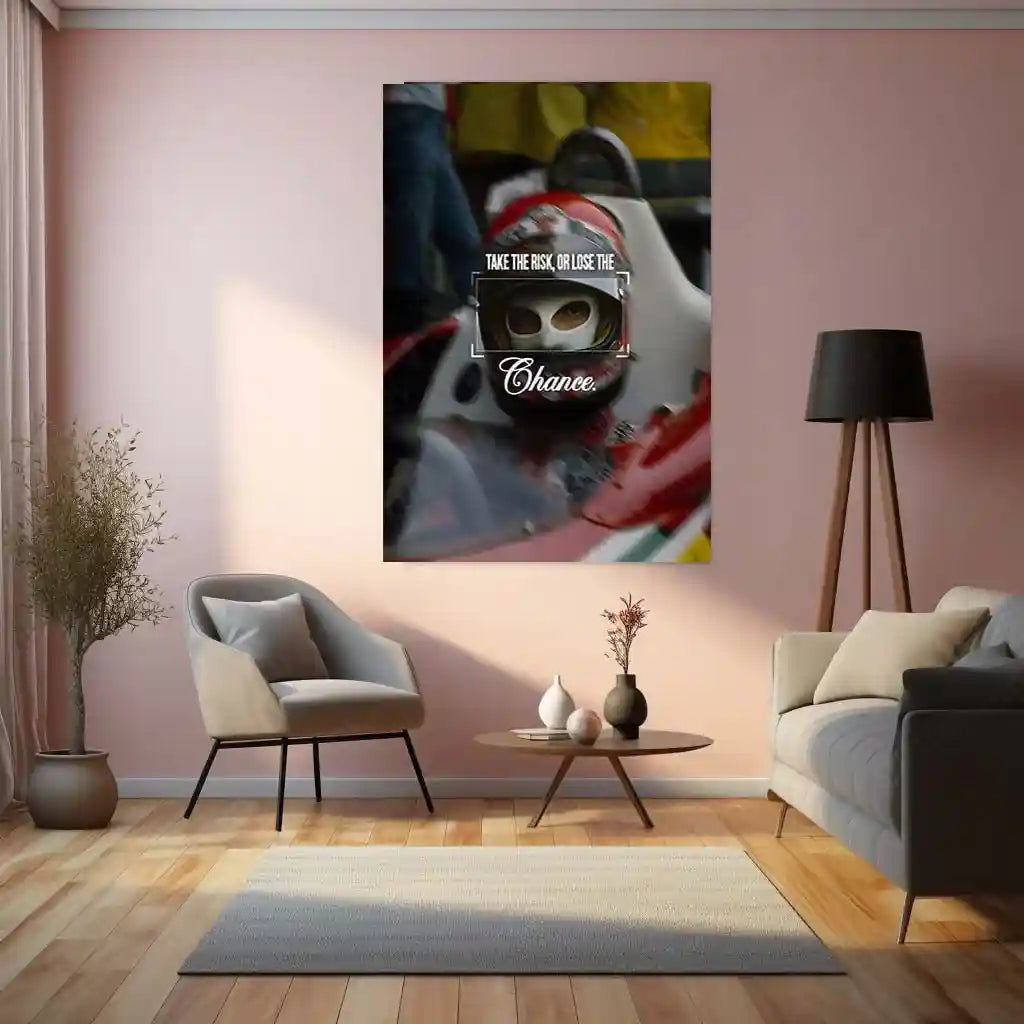 Quote Metal Poster | Niki Lauda – Take the Risk, or Lose the Chance Metal Frame Fearless Racing Mindset Wall Art | Formula 1 Courage Quote Metal Poster - TURTLEWINGS 