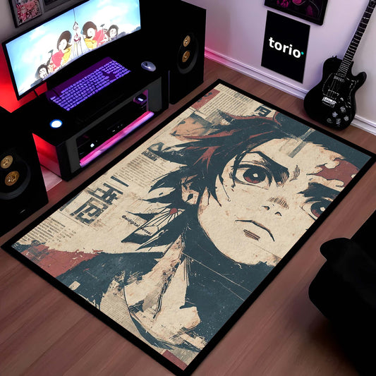 Tanjiro Kamado Anime Area Flat Rug | Demon Slayer Floor Mat | Japanese Manga Style Flat Rug for Bedroom, Gaming Room & Otaku Decor