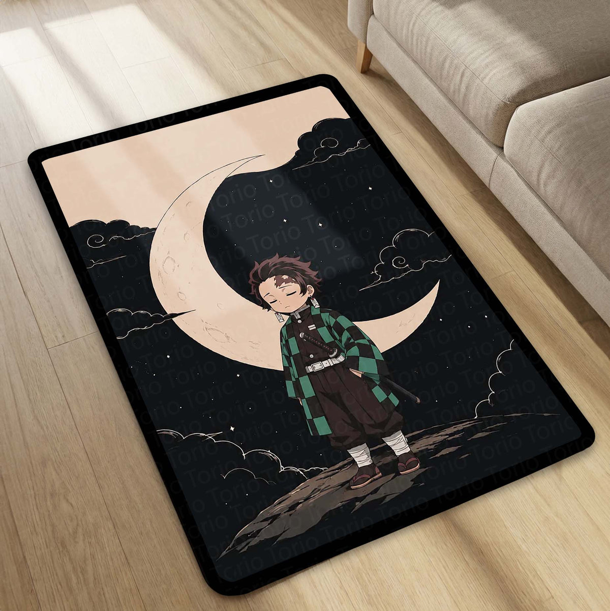 Tanjiro Kamado Demon Slayer Area Flat Rug | Moonlit Anime Hero Area Flat Rug | Premium Anime Bedroom & Gaming Room Floor Decor