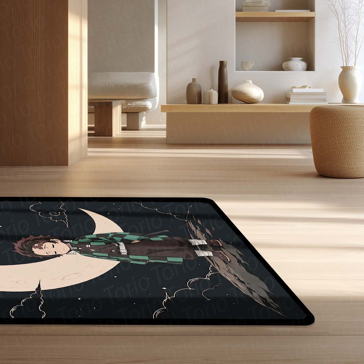 Tanjiro Kamado Demon Slayer Area Flat Rug | Moonlit Anime Hero Area Flat Rug | Premium Anime Bedroom & Gaming Room Floor Decor