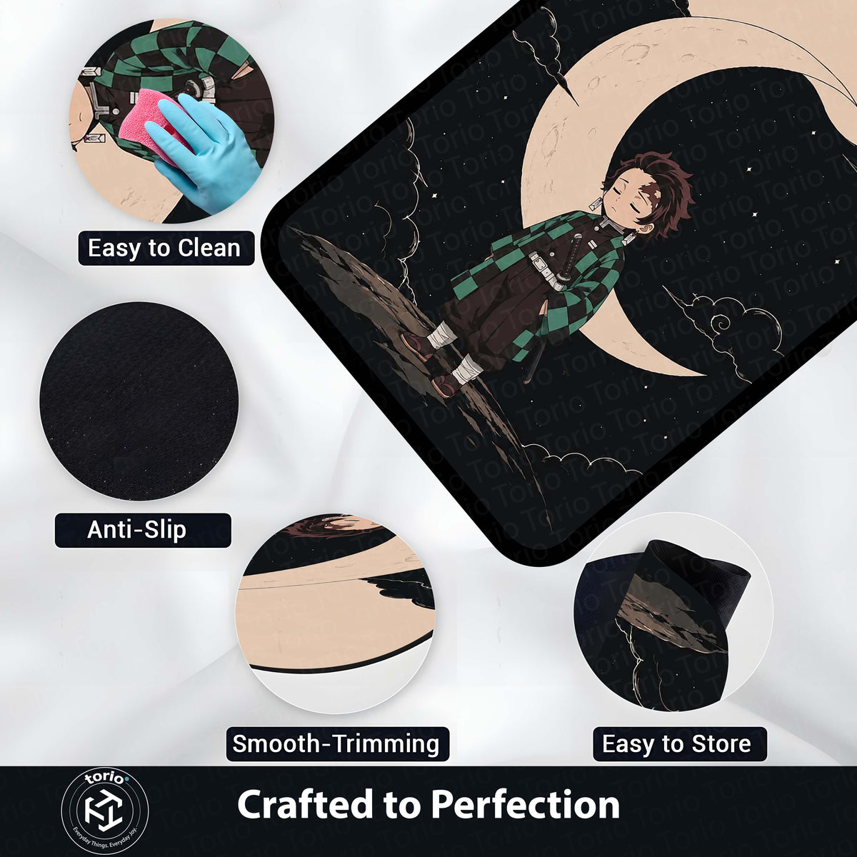 Tanjiro Kamado Demon Slayer Area Flat Rug | Moonlit Anime Hero Area Flat Rug | Premium Anime Bedroom & Gaming Room Floor Decor