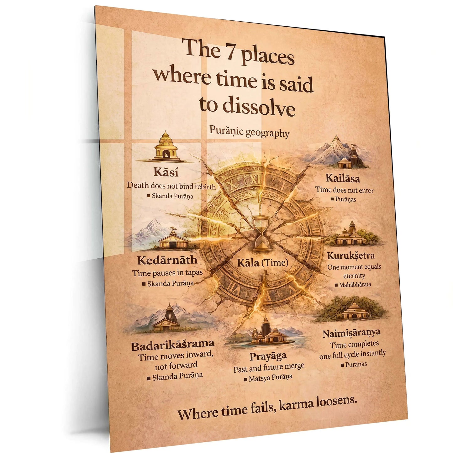 Spiritual Metal Poster |The 7 Places Where Time Is Said to Dissolve | Sacred Geography Wall Art | Spiritual Knowledge Metal Frame - TURTLEWINGS