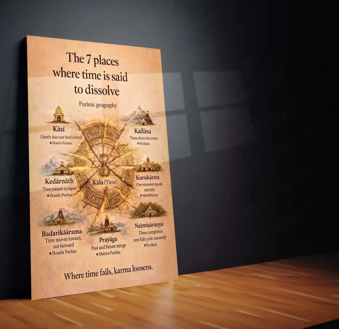 Spiritual Metal Poster |The 7 Places Where Time Is Said to Dissolve | Sacred Geography Wall Art | Spiritual Knowledge Metal Frame - TURTLEWINGS