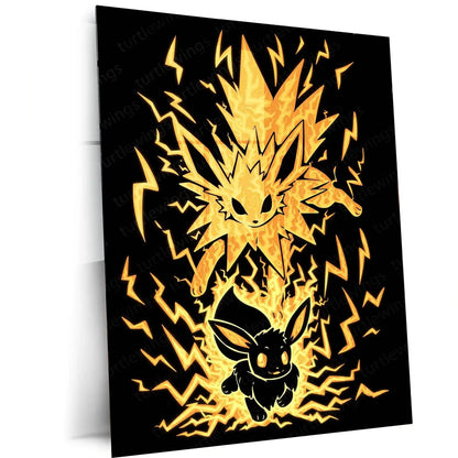 Anime Metal Poster | Pokemon The Electric Evolution Within | Thunder Awakening Metal Frame Inner Energy & Power Transformation Anime Wall Art - TURTLEWINGS