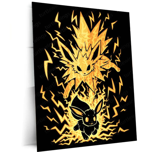 Anime Metal Poster | Pokemon The Electric Evolution Within | Thunder Awakening Metal Frame Inner Energy & Power Transformation Anime Wall Art - TURTLEWINGS