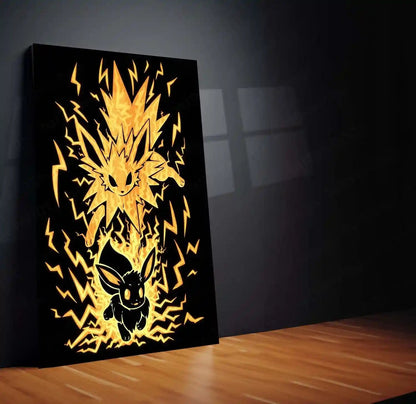 Anime Metal Poster | Pokemon The Electric Evolution Within | Thunder Awakening Metal Frame Inner Energy & Power Transformation Anime Wall Art - TURTLEWINGS