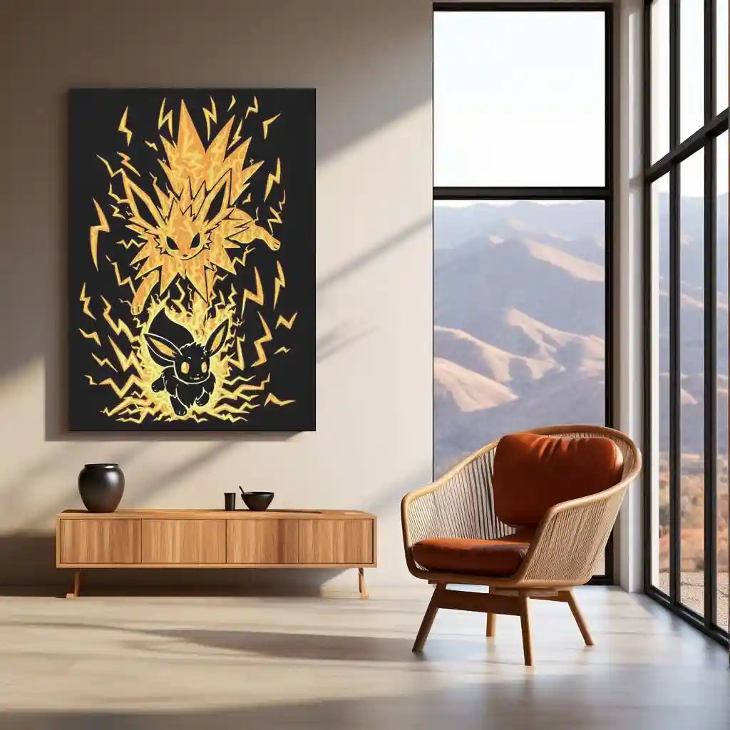 Anime Metal Poster | Pokemon The Electric Evolution Within | Thunder Awakening Metal Frame Inner Energy & Power Transformation Anime Wall Art - TURTLEWINGS